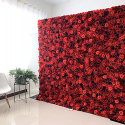 red and crimson roses cloth roll up flower wall fabric hanging curtain plant wall event party wedding backdrop