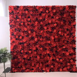 red and crimson roses cloth roll up flower wall fabric hanging curtain plant wall event party wedding backdrop