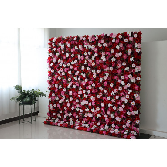 red and purple roses and pink peonies and indestructible endure flowers cloth roll up flower wall fabric hanging curtain plant wall event party wedding backdrop