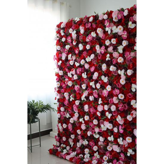 red and purple roses and pink peonies and indestructible endure flowers cloth roll up flower wall fabric hanging curtain plant wall event party wedding backdrop