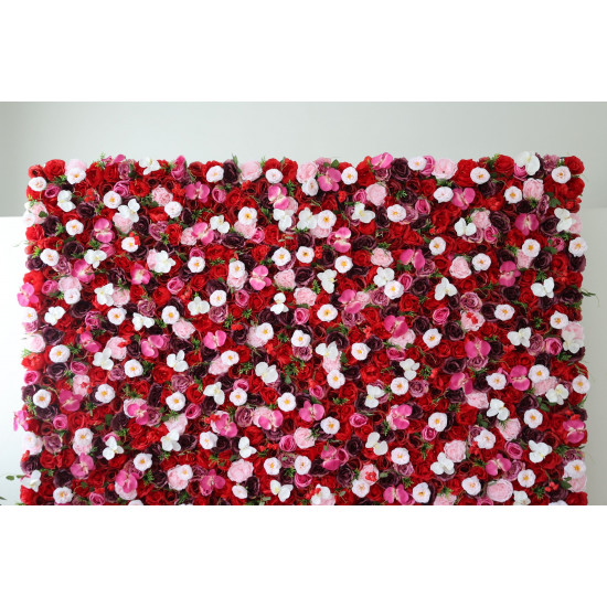 red and purple roses and pink peonies and indestructible endure flowers cloth roll up flower wall fabric hanging curtain plant wall event party wedding backdrop