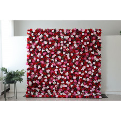 red and purple roses and pink peonies and indestructible endure flowers cloth roll up flower wall fabric hanging curtain plant wall event party wedding backdrop