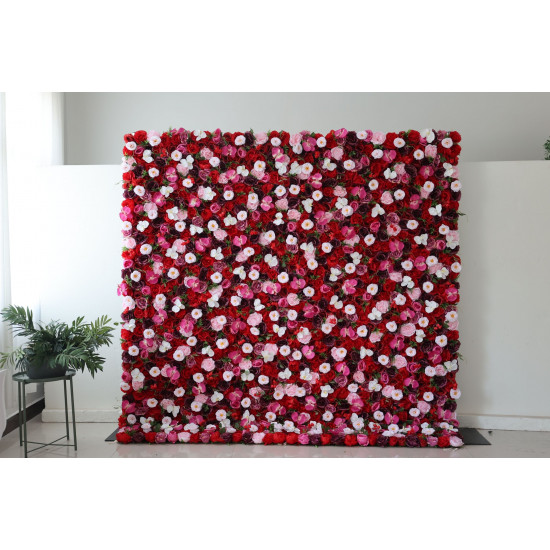 red and purple roses and pink peonies and indestructible endure flowers cloth roll up flower wall fabric hanging curtain plant wall event party wedding backdrop