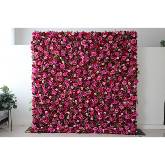 red and rose roses and green leaves cloth roll up flower wall fabric hanging curtain plant wall event party wedding  backdrop