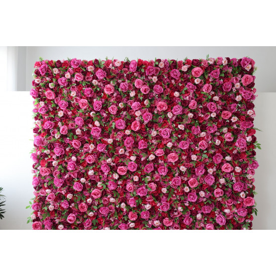 red and rose roses and green leaves cloth roll up flower wall fabric hanging curtain plant wall event party wedding  backdrop