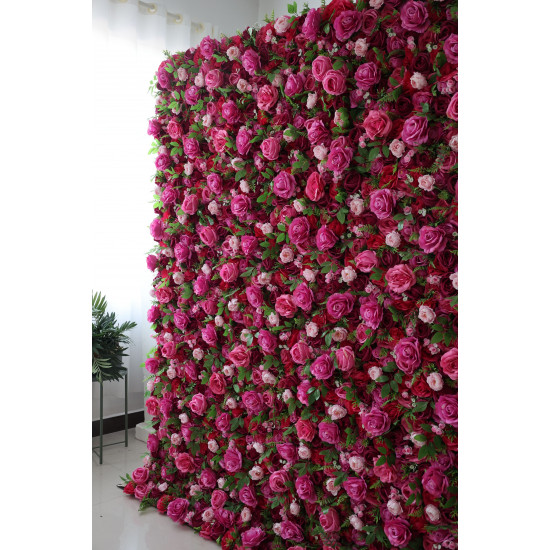 red and rose roses and green leaves cloth roll up flower wall fabric hanging curtain plant wall event party wedding  backdrop