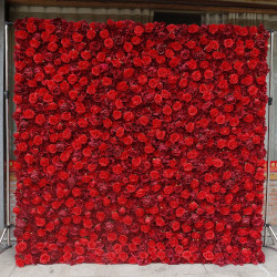 red burgundy rose roll up cloth 5d flower wall arrangement wedding backdrop decor hanging curtain green plants wall