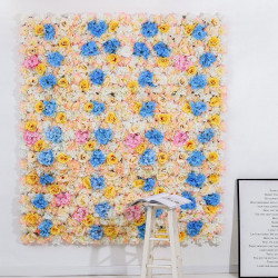 blue and yellow and pink rose flowers wall, wedding rose flowers backdrop