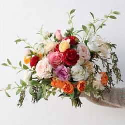 colourful rose wedding bridal bouquet, wedding bouquet flowers, diy wedding flowers, artificial wedding flowers
