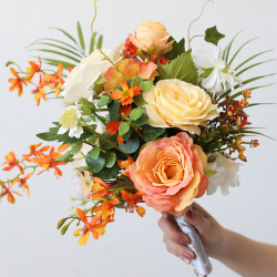 orange rose wedding bridal bouquet, wedding bouquet flowers, diy wedding flowers, artificial wedding flowers